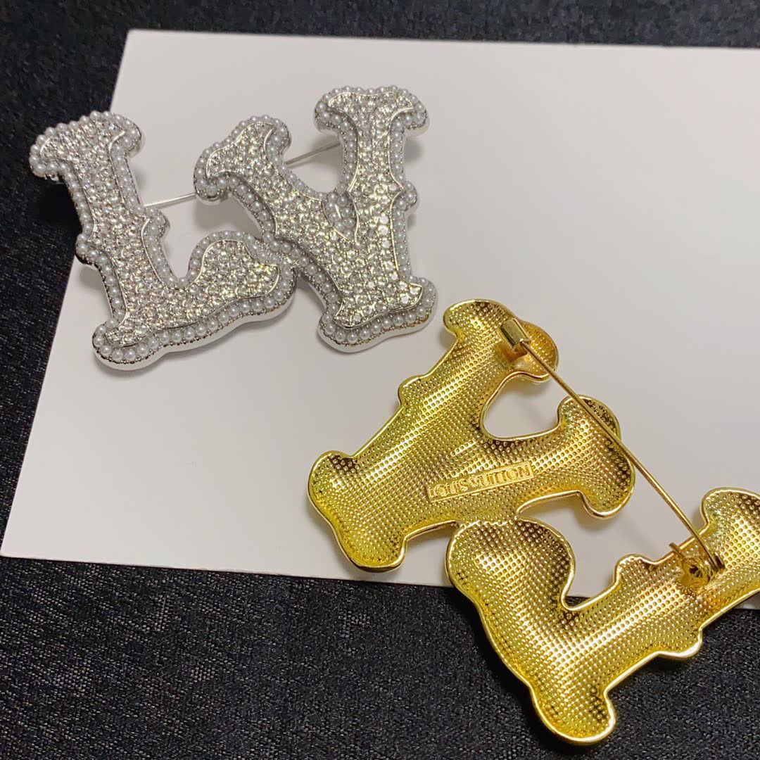 Louis Vuitton Crystal Embellished 'LV' Brooch